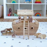 Lanka Kade Junior Wooden Noah's Ark with 18 natural figures, Noah and his wife and 8 pairs of animals.