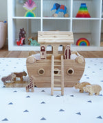 Lanka Kade Junior Wooden Noah's Ark with 18 natural figures, Noah and his wife and 8 pairs of animals.