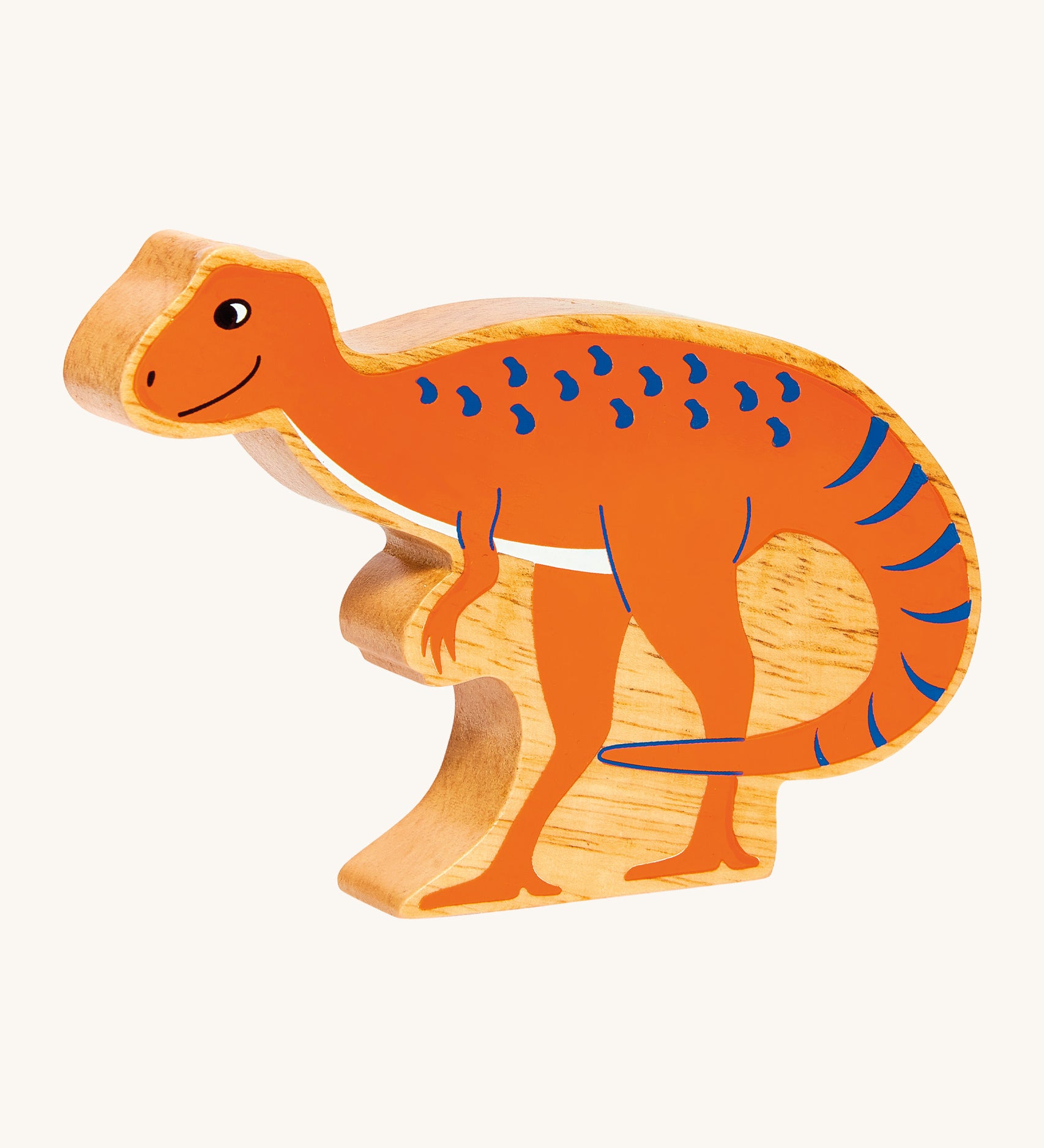 A chunky wooden Lanka Kade orange Hysilophodon dinosaur figure available at Babipur.