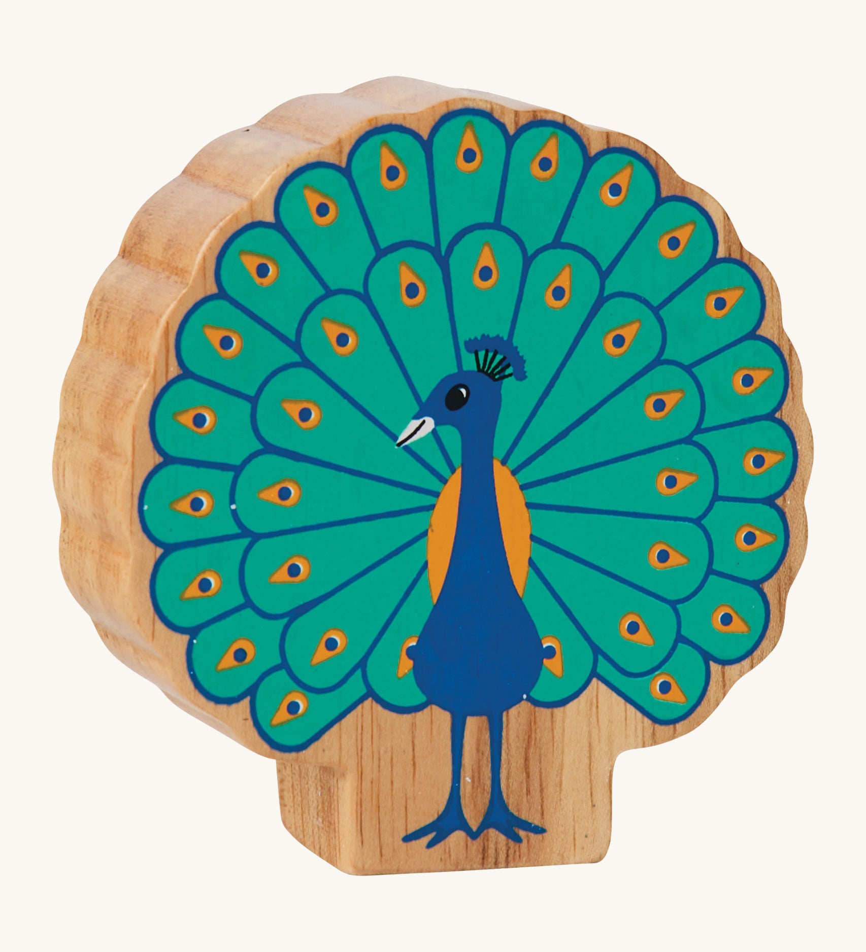 A chunky wooden Lanka Kade figure of a standing peacock and available at Babipur.