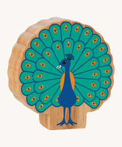 A chunky wooden Lanka Kade figure of a standing peacock and available at Babipur.