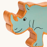 A close up of the chunky wooden Lanka Kade grey rhino figure available at Babipur.