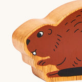A close up of the chunky wooden Lanka Kade brown beaver animal figure available at Babipur.