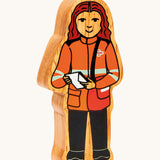 Chunky wooden Lanka Kade black and orange delivery woman figure available at Babipur.