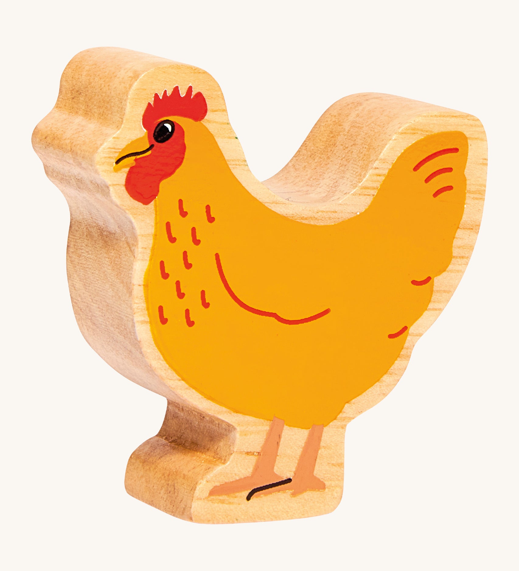 A chunky wooden Lanka Kade orange standing hen figure available at Babipur.
