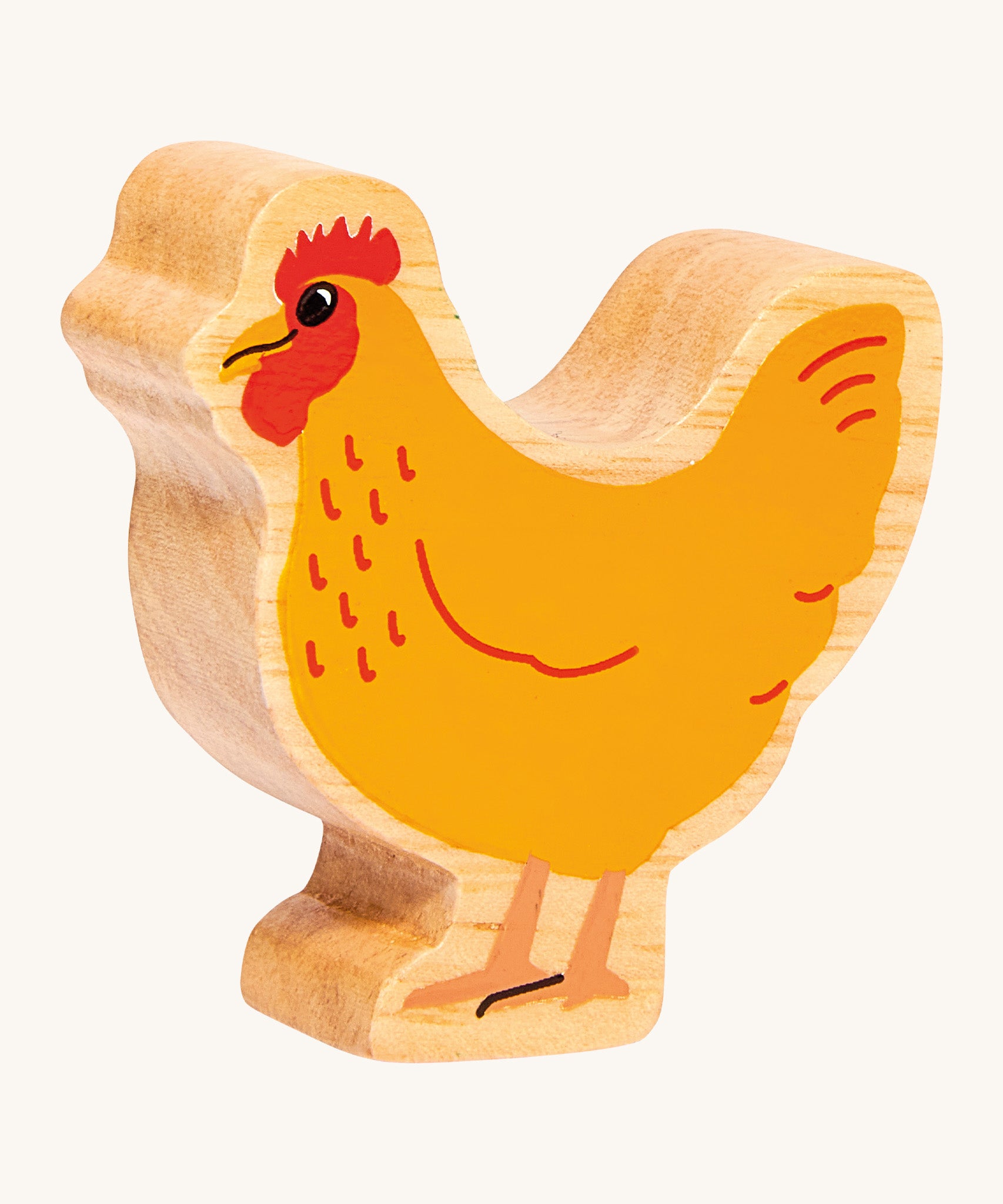 A chunky wooden Lanka Kade orange standing hen figure available at Babipur.