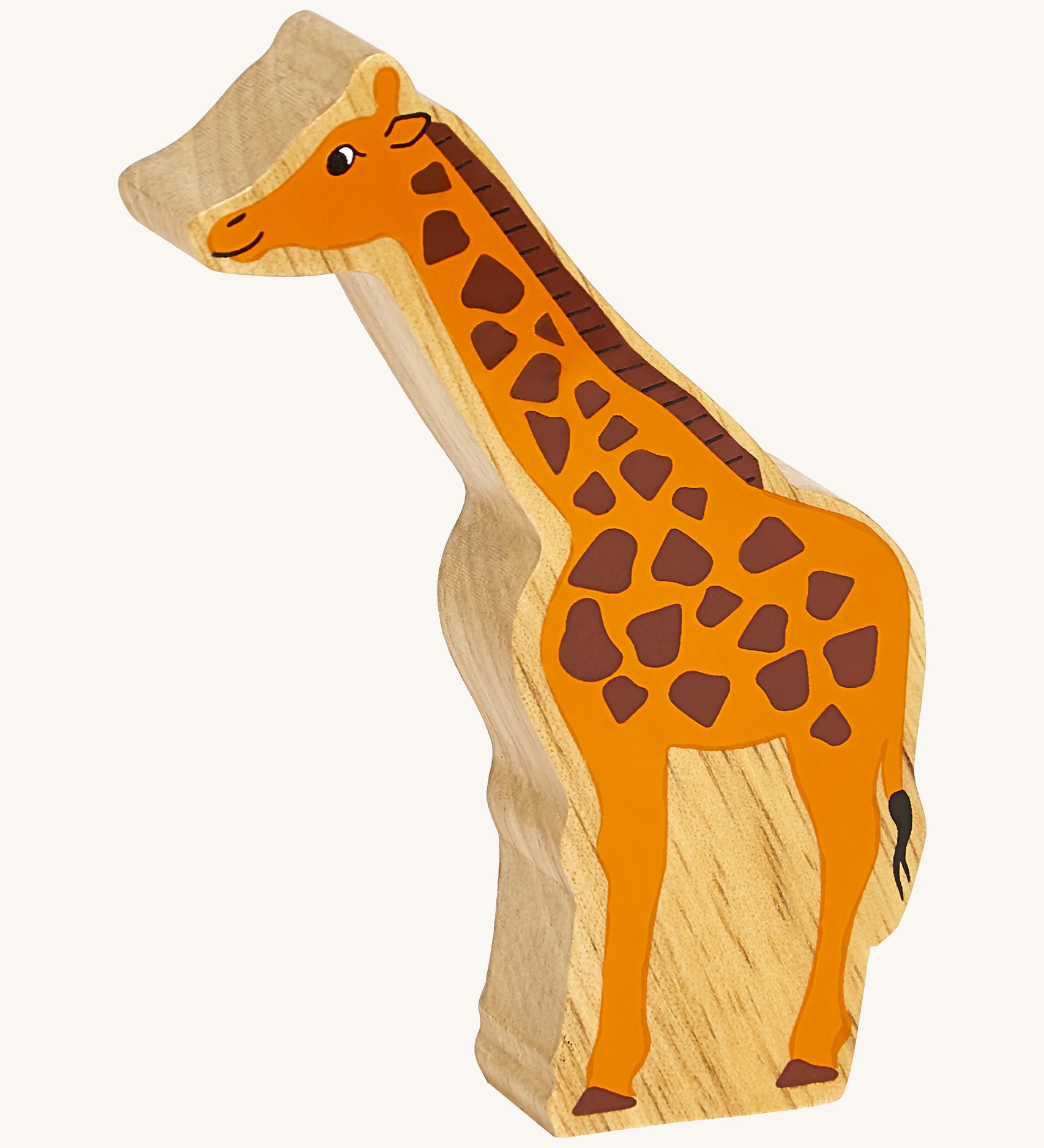 A chunky wooden Lanka Kade orange giraffe animal figure available at Babipur.