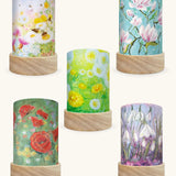 Toverlux Kapitein Kalk flowers artwork lantern shades in a pack of 5.  Poppies, snowdrop, field of wishes, magnolia and bee pastures. 
