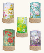 Toverlux Kapitein Kalk flowers artwork lantern shades in a pack of 5.  Poppies, snowdrop, field of wishes, magnolia and bee pastures. 