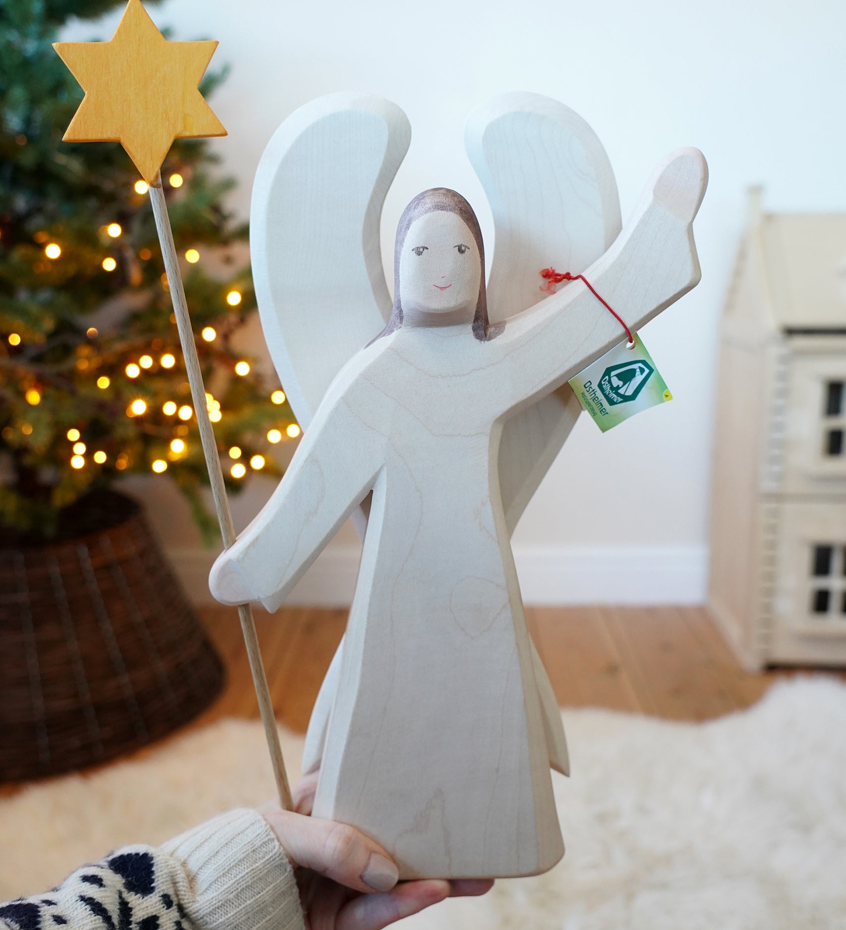 Large Ostheimer Angel With Star Toy - wooden nativity figure or Christmas decoration - for sale at Babipur.