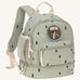 Lassig kids mini olive happy print backpack available on Babipur. A pale green backpack with dark rectangular patterns and a cute dog patch on the front panel. Features padded shoulder straps, mesh side pockets and 3 zipped compartments. 