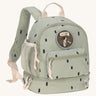 Lassig kids mini olive happy print backpack available on Babipur. A pale green backpack with dark rectangular patterns and a cute dog patch on the front panel. Features padded shoulder straps, mesh side pockets and 3 zipped compartments. 