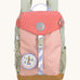 Lassig kids mini outdoor backpack in sunny explorer pink available at Babipur. Features a buckle fastener, padded shoulder pads and a cute playful patch on the front.