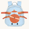 Lassig kids tiny backpack in aeroplane design available at Babipur. A light blue backpack with a playful red aeroplane design with extended wing on the front panel.