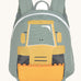 Lassig kids tiny backpack in digger design available at Babipur. A pale green backpack with a playful yellow digger character design on the front panel.