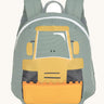 Lassig kids tiny backpack in digger design available at Babipur. A pale green backpack with a playful yellow digger character design on the front panel.