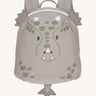 Lassig kids tiny dragon backpack available at Babipur. A pale grey backpack with a cute playful dragon design with extended ears and tail on the front panel.