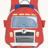 Lassig kids tiny backpack in fire engine design available at Babipur. A red backpack with a playful fire engine character design on the front panel.