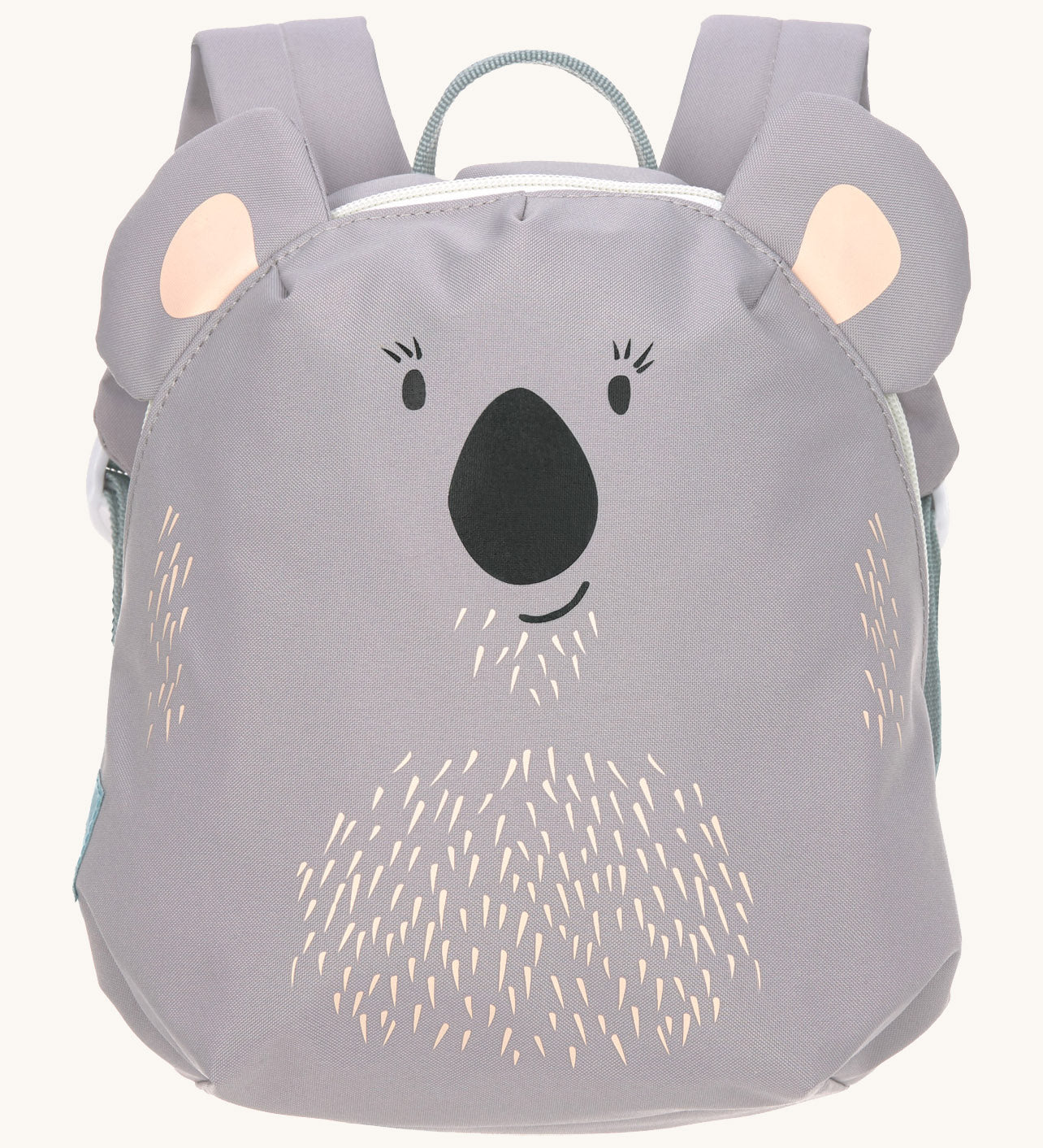 Lassig kids tiny koala backpack available at Babipur. A pale grey backpack with a cute playful koala design with extended ears on the front panel.
