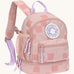 Lassig kids mini pattern party rose pattern backpack available on Babipur. A pale pink backpack with square patterns and a cute flower patch on the front panel. Features padded shoulder straps, mesh side pockets and 3 zipped compartments. 