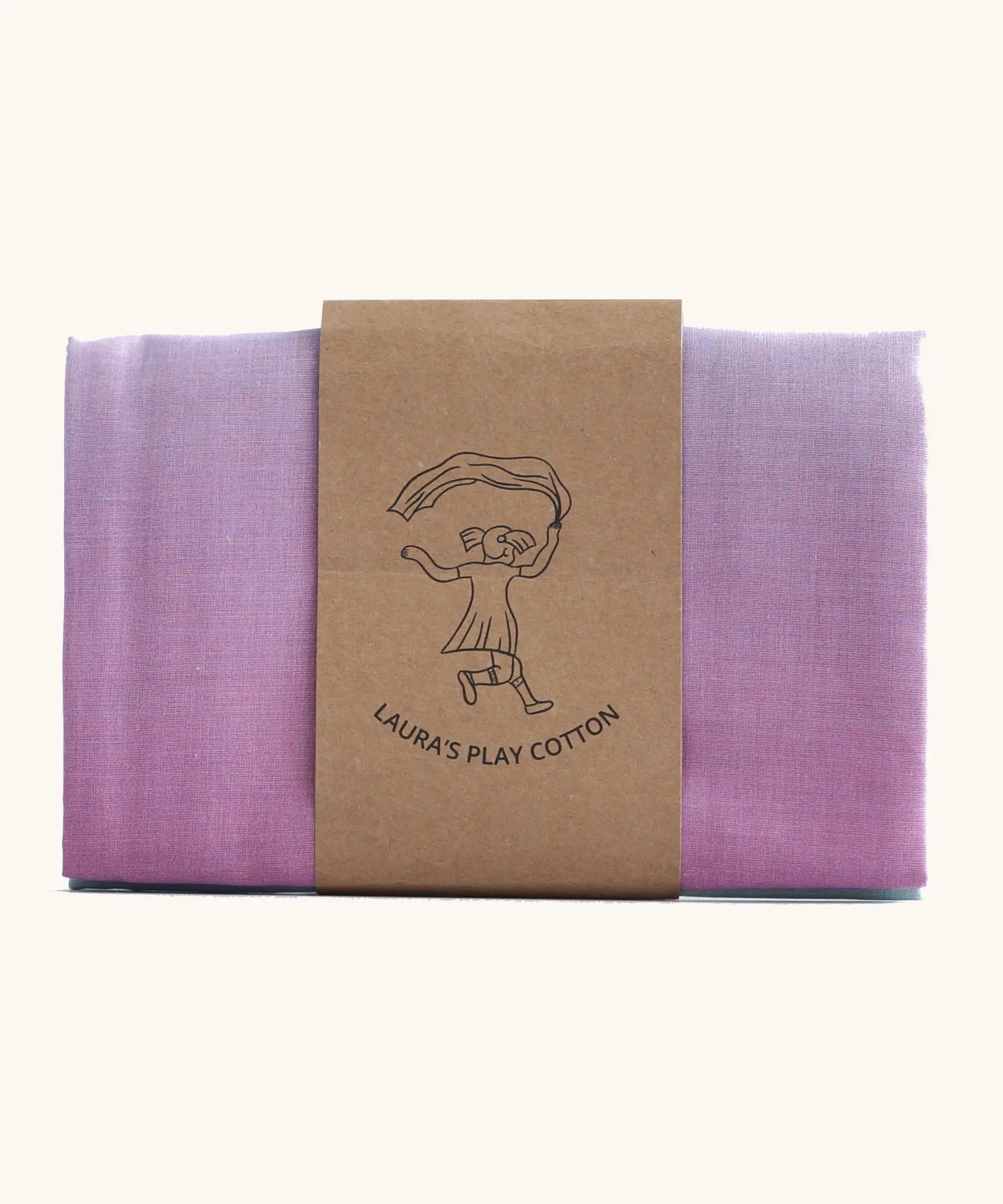 Laura's play cotton pastel rainbow extra large play cloth made from 100% organic cotton held by a decorated cardboard strip