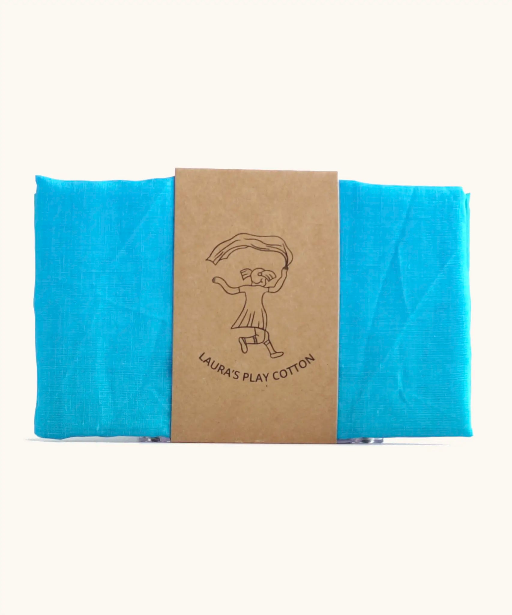 Laura's 100% organic cotton small play cloth in a blue gradient held together by a decorated cardboard strip