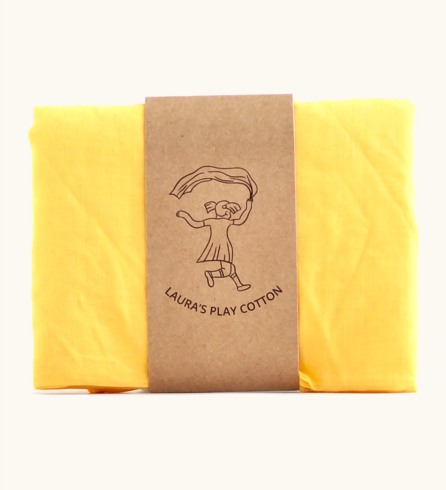 Laura's 100% organic cotton play cloth in yellow held together by a decorated cardboard strip