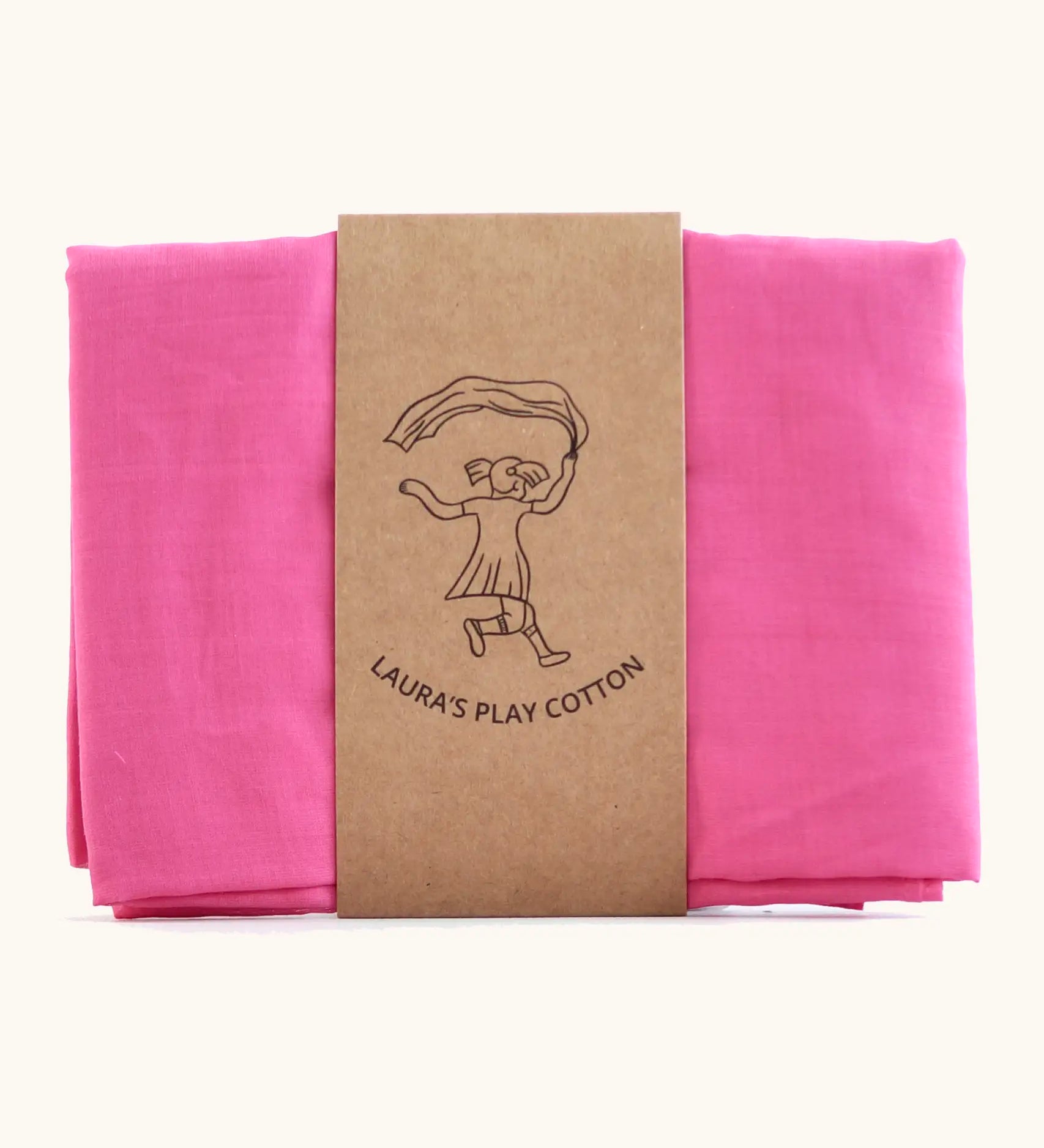 Laura's 100% organic cotton play cloth in hot pink held together by a decorated cardboard strip