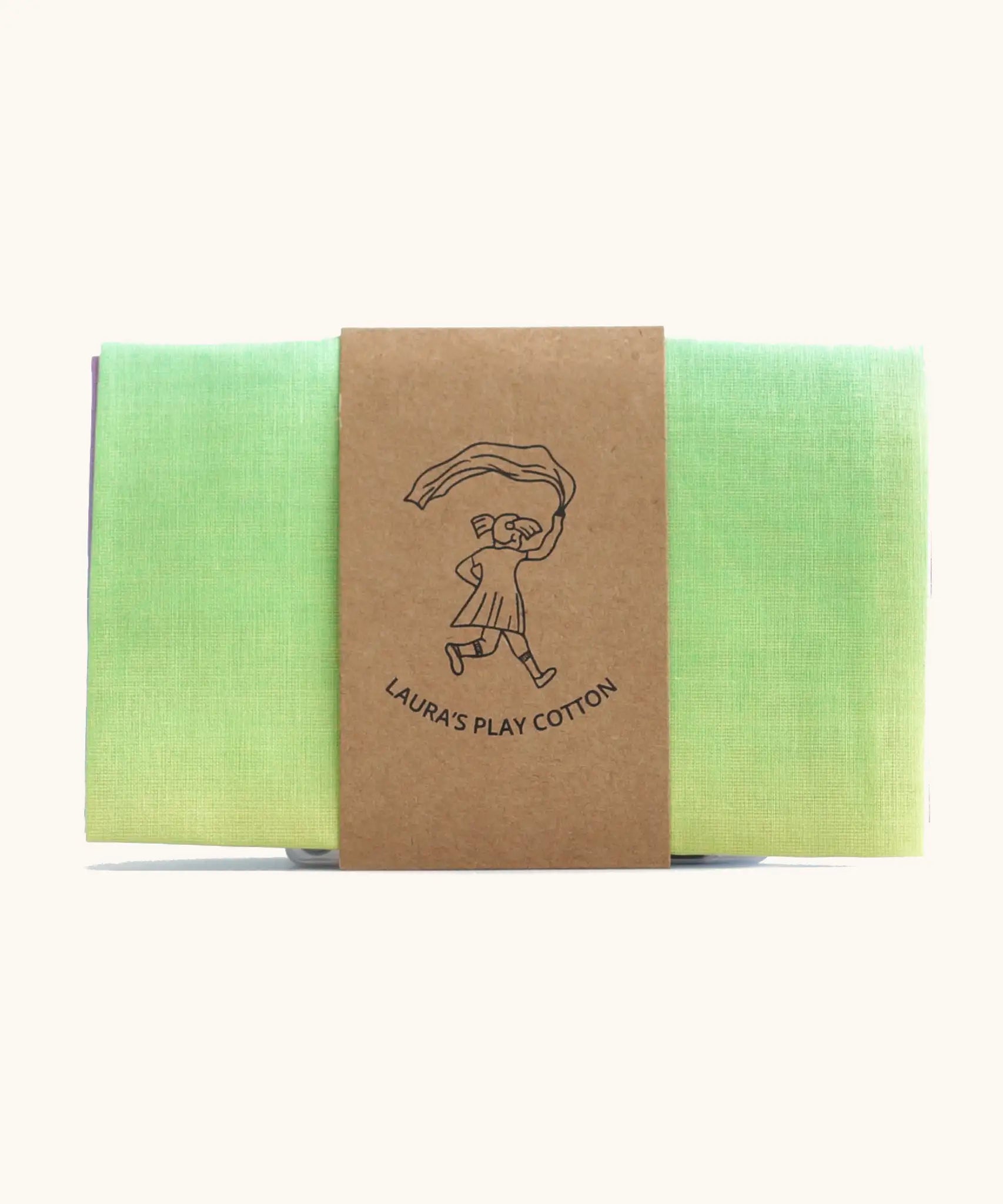 Laura's play cotton pastel rainbow play cloth made from 100% organic cotton held by a decorative cardboard strip