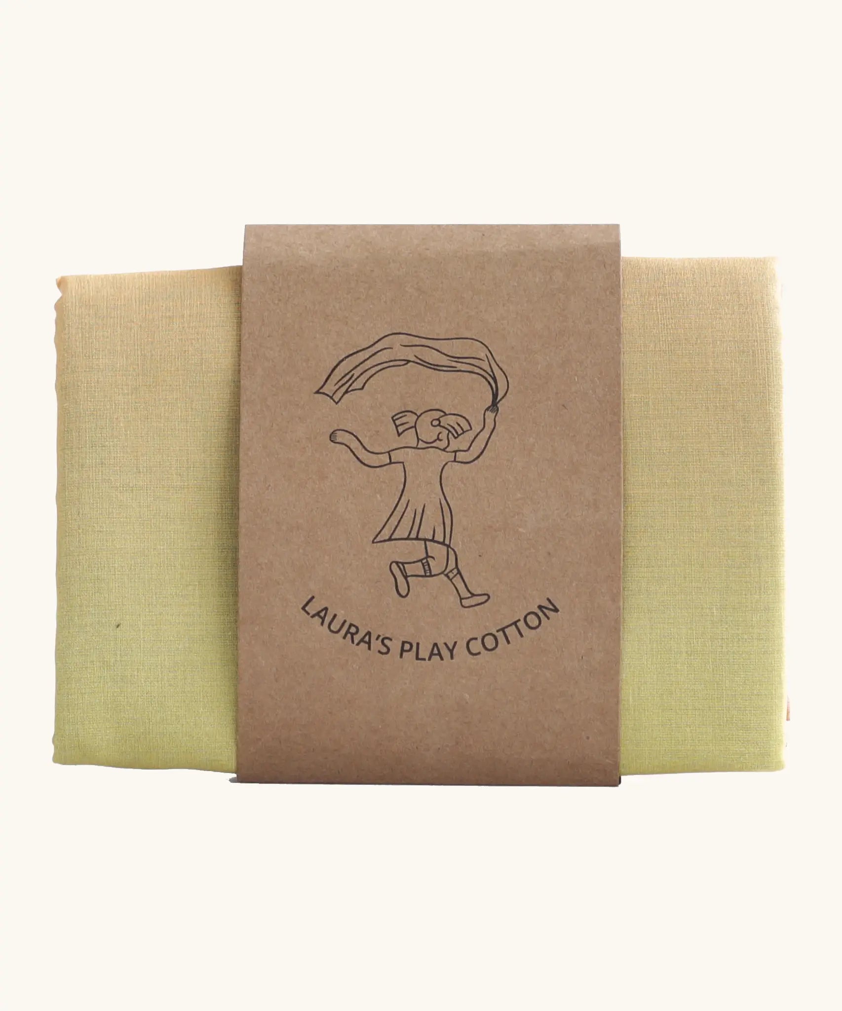 Laura's play cotton pastel rainbow large play cloth made from 100% organic cotton held by a decorated cardboard strip