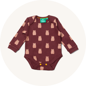 Little Green Radicals Baby Organic Cotton Bodysuit in Brown Bears to represent Little Green Radicals baby bodies and vests at Babipur.