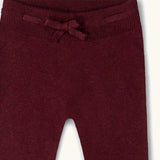 Little Green Radicals Fairtrade Organic Cotton Knitted Joggers in crimson Winter Berry with drawstring.