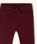 Little Green Radicals Fairtrade Organic Cotton Knitted Joggers in crimson Winter Berry with drawstring.
