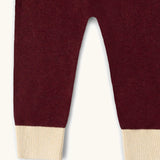Little Green Radicals Organic Cotton Knitted Joggers in crimson Winter Berry with cream cuffs.