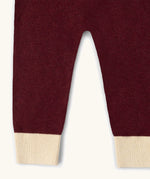 Little Green Radicals Organic Cotton Knitted Joggers in crimson Winter Berry with cream cuffs.