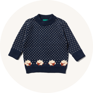 Little Green Radicals Knitted Jumper - Navy Sheep to represent Little Green Radicals organic cotton knitwear at Babipur.