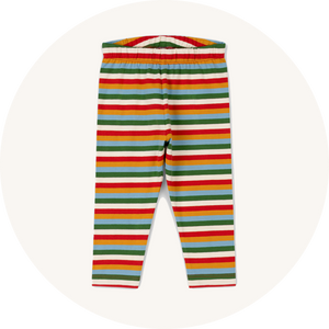 Little Green Radicals Leggings - Rainbow Striped to represent Little Green Radicals organic cotton leggings and tights range at Babipur.