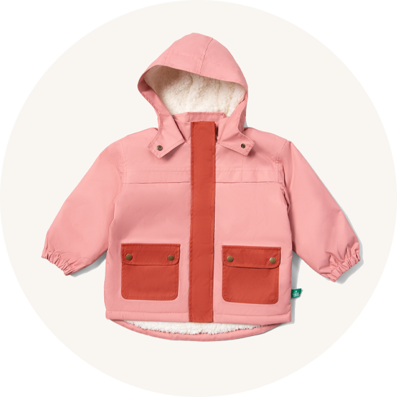 Little Green Radicals Waterproof Winter Coat - Coral to represent Little Green Radicals organic cotton coats and outerwear at Babipur.
