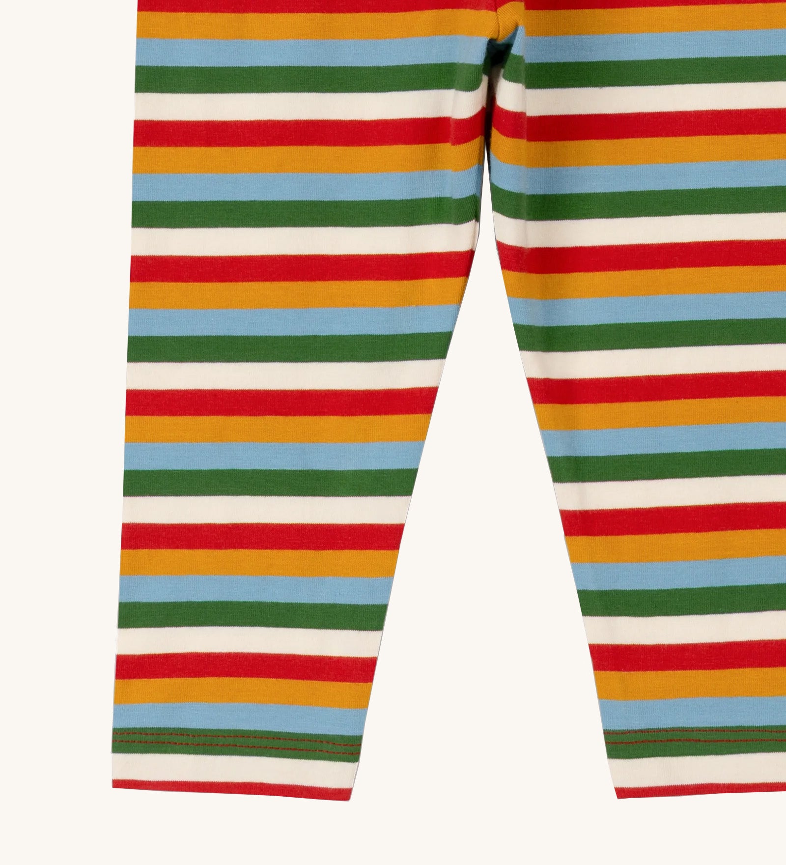 Colorful striped rainbow unisex leggings for children by Little Green Radicals, crafted from Fairtrade and GOTS-certified organic cotton, available at Babipur.