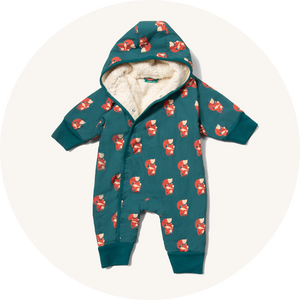 Little Green Radicals Sherpa Fleece  Snowsuit - Red Foxes to represent Little Green Radicals organic cotton sherpa range at Babipur.