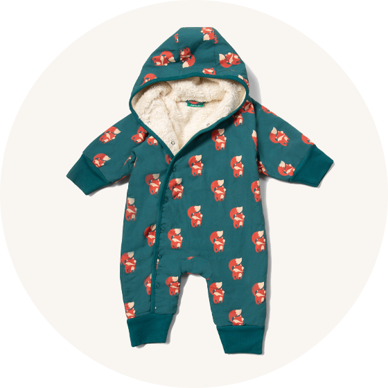 Little Green Radicals Sherpa Fleece  Snowsuit - Red Foxes to represent Little Green Radicals organic cotton sherpa range at Babipur.