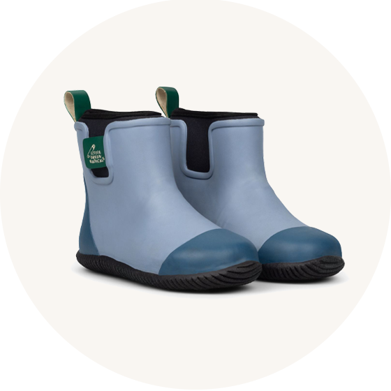 Little Green Radicals natural rubber wellies in blue to represent Little Green Radicals welly boots at Babipur.