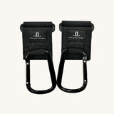 Lola & Lykke Stroller Hooks. Black pram and stroller hooks with black carabena clips