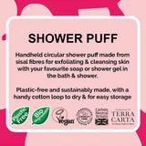 Infographic on the Loofco shower puff showing vegan and other key ethical info.
