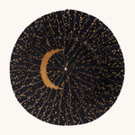 MADE51 Handmade Beaded Crescent Moon Coaster Set, made from black and gold glass beads and copper wire. With a gold moon design