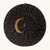 MADE51 Handmade Beaded Crescent Moon Coaster Set, made from black and gold glass beads and copper wire. With a gold moon design