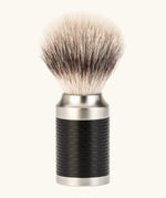 Muhle rocca stainless steel shaving brush in the black and silver with  Silvertip synthethic microfibres 