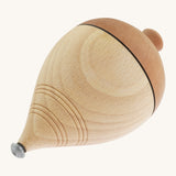Mader natural profi throw wooden spinning top available at Babipur. This traditional spinning top is shaped like an acorn with grooves on the bottom for the string to wrap around and features a strong metal tip 