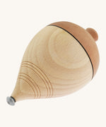 Mader natural profi throw wooden spinning top available at Babipur. This traditional spinning top is shaped like an acorn with grooves on the bottom for the string to wrap around and features a strong metal tip 