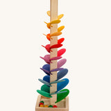 Magic Wood Mini Marble Tree Toy measuring 38cm, a wooden tall stem with rainbow leaves and glass marbles to create satisfying sounds. 